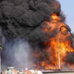 Pictures of the bombing that targeted the oil facilities in Qamishli, northeastern Syria.