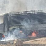 A torched diesel smuggling vehicle captured during a SDF raid in the village of Khirbet Jaddou, north of Qamishli (9.1).